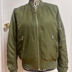 TOPSHOP - Military Bomber Jacket Green Satiny Size 8